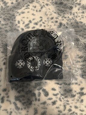 Chrome Hearts Black Beanie with White Cross Embroidery